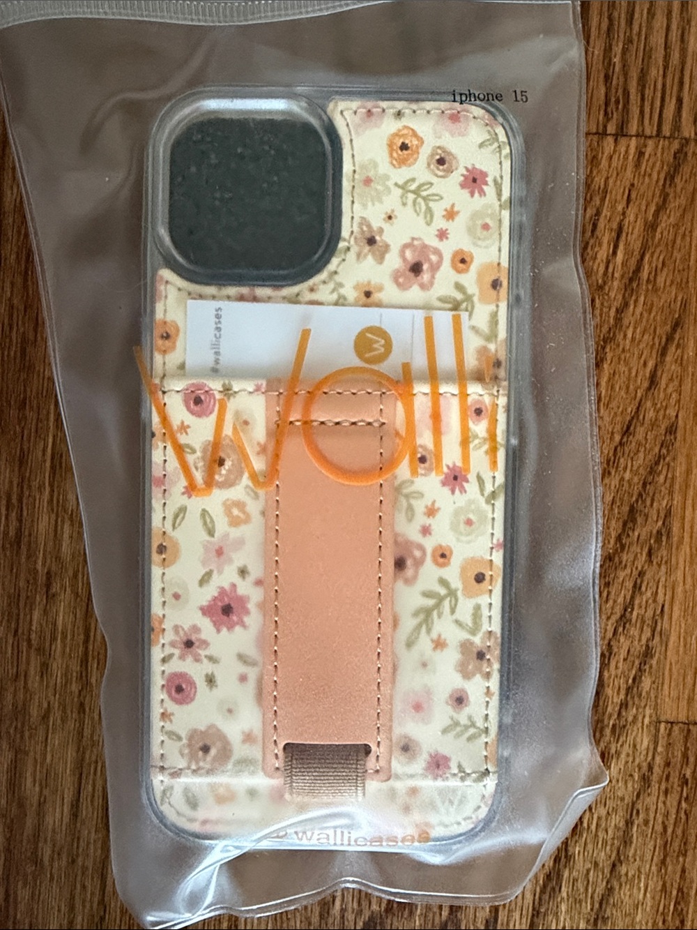 Wallis Floral iPhone 15 Card Case with Peach Strap